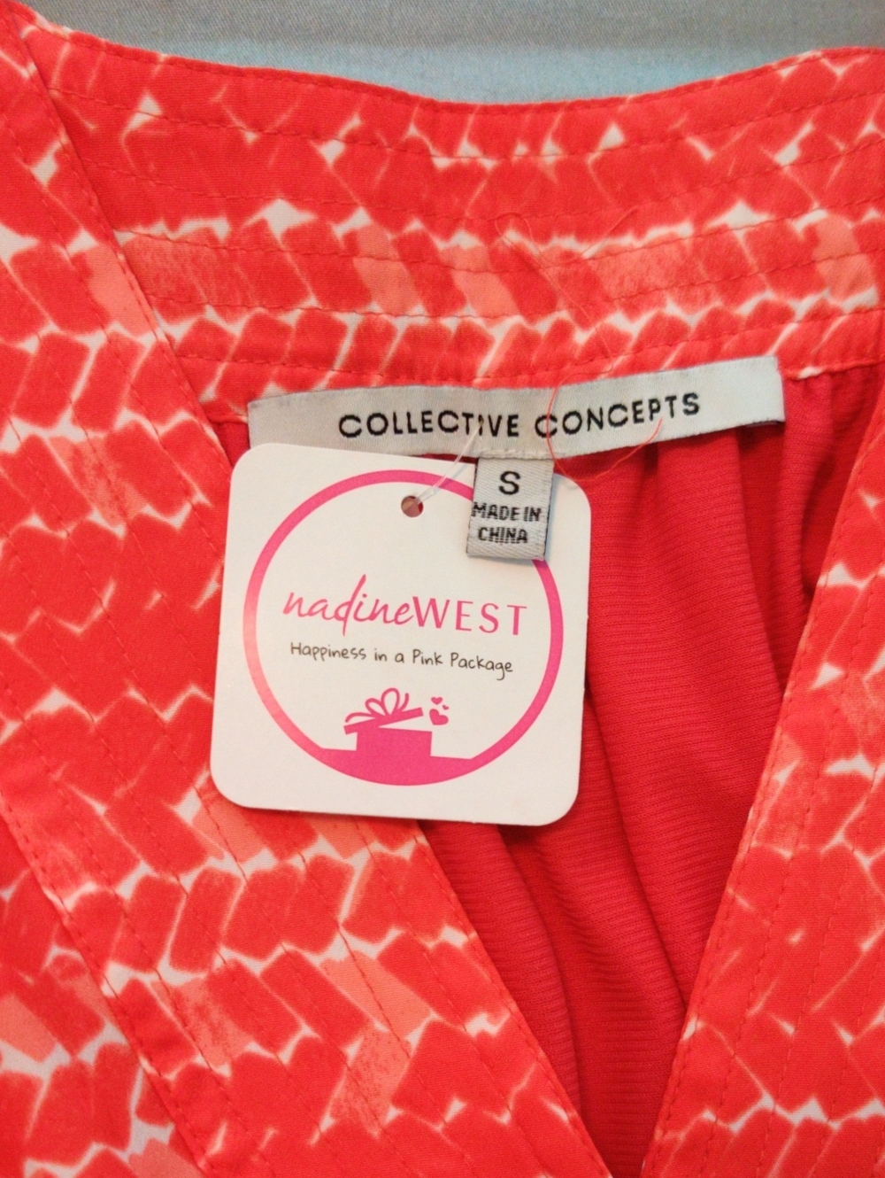 Collective Concepts Coral and White V-Neck Tunic